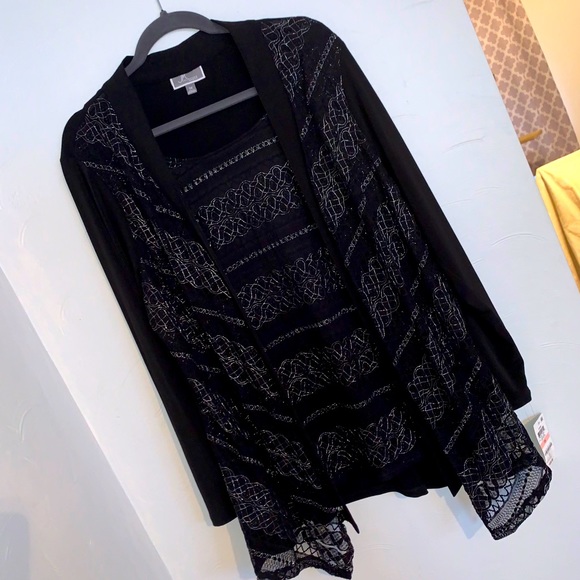JM Collection Tops - Gorgeous Black/Silver One Piece Cardigan “Set”